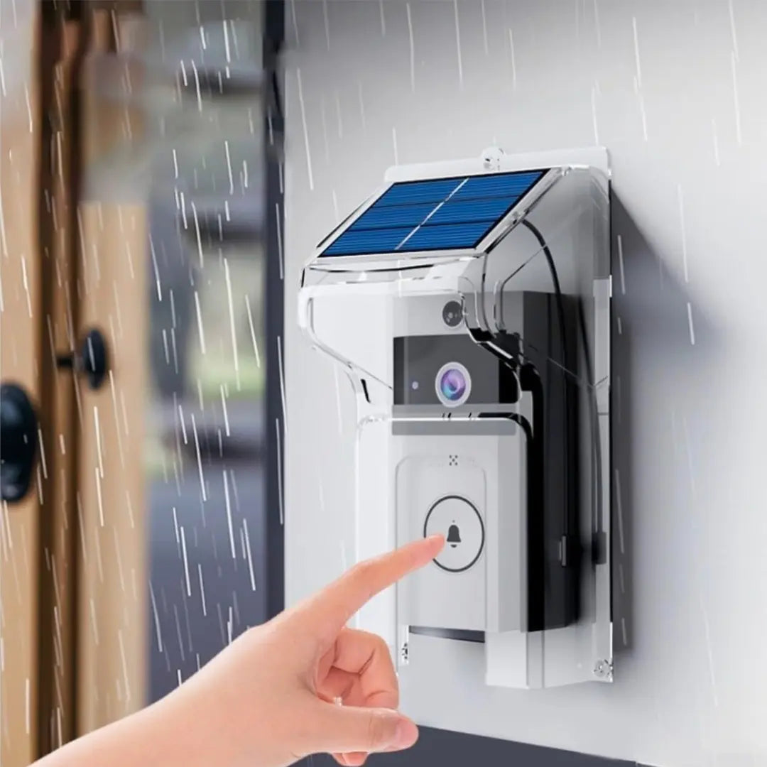 Sonnette Solaire Sans Fil Étanche - Idéale pour Maison & Magasin, installation sur un mur sous la pluie.